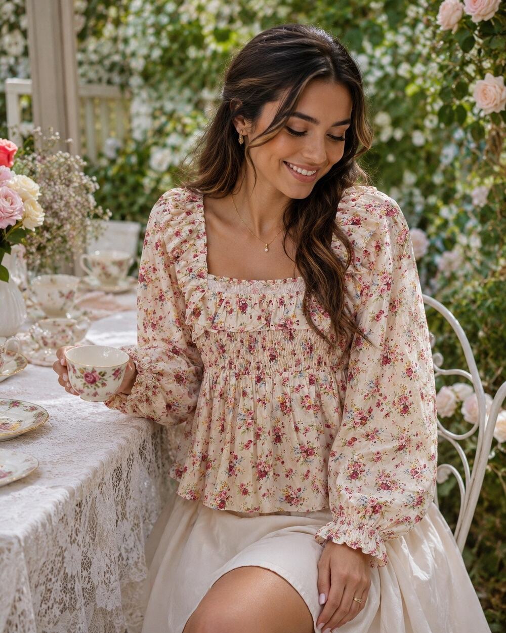 Tuckernuck Hyacinth House 100% Cotton Blush Pink Floral Blouse Size Small